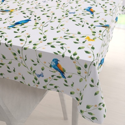 Biante bavlna obrus Sandra SA-501 Modré vtáky a vetvičky na bielom 140x160 cm