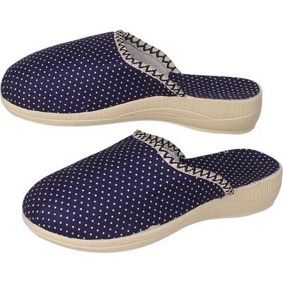 Дамски пантофи в тъмносиньо на бели точки