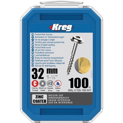Kreg SML-C125-100 Zinc Maxi-Loc Šrouby pro skryté spoje - 32mm, hrubý závit, 100ks