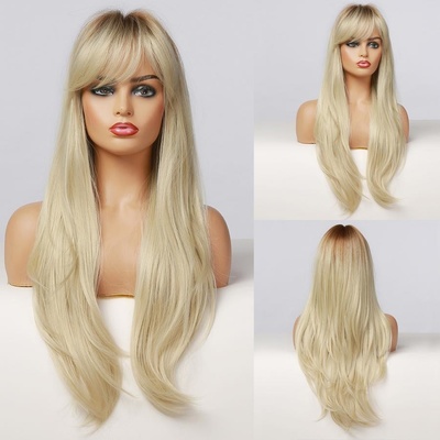 Blond paruka vlnitá paruka Paige s ofinou a tmavými kořínky