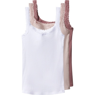 esmara dámský vroubkovaný top s krajkou 3 kusy světle růžová – Zboží Dáma