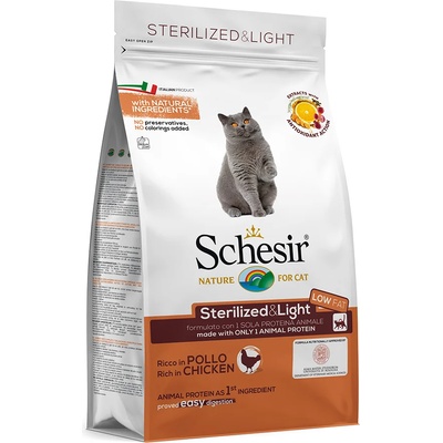 Schesir 1, 5 кг Стерилизирана и лека суха храна за котки с пилешко Schesir