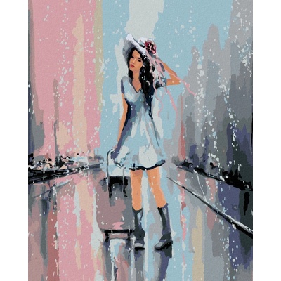 zuty Malování Podle Čísel Žena S Kufrem V Dešti 40 x 50 Cm Plátno Rám 8596530190776