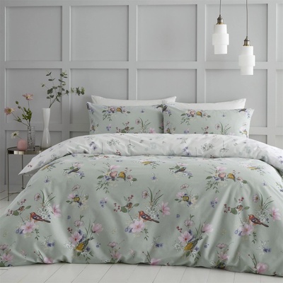 Catherine Lansfield Songbird Reversible Duvet Cover Set - Sage Green
