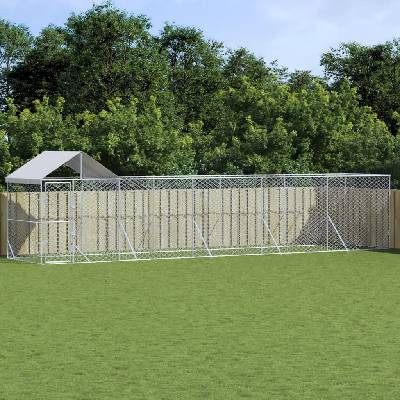 vidaXL Venkovní psí kotec se střechou stříbrný 1000 x 200 x 250 cm ocel 9799.3190468