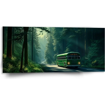 Sablio Obraz Zelený autobus v lese - 110x50 cm