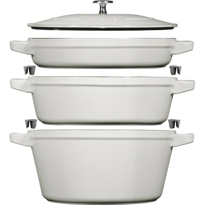 Staub Sada 3v1: liatinový hrniec, kastról a panvica s pokrievkou, Ø 24 cm, biela hľuzovka 1010892