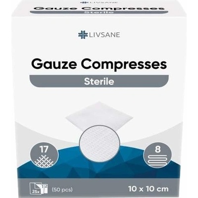 LIVSANE Sterilní gázové kompresy 10 x 10 cm 25 x 2 ks