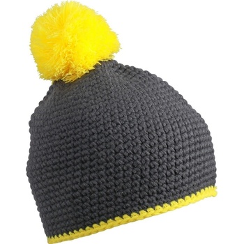 Myrtle Beach MB7964 pletená čiapka s kontrastným pruhom a brmbolcom tmavě šedá červená