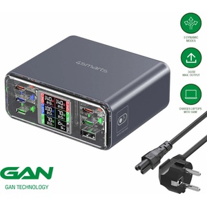 4smarts Захранване за ел. мрежа за ла то и, смартфони и таблети с 1xUSB-A и 5xUSB-C изходи с технология за бързо зареждане - 4Smarts Desk Charger Lucid GaN DIY 360W (540360)
