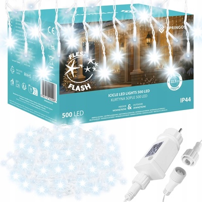SPRINGOS LED krápníky 22,5m 500LED IP44 studená bílá + záblesky – Zboží Dáma