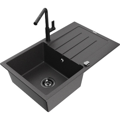 Mexen Bruno гранитна мивка с 1 отделение, с поставка и кухненски смесител (6513-76-670401-70-B)