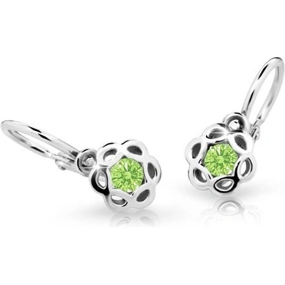 Danfil dětské náušnice kytičky C2179 z bílého zlata s kamínkem Peridot Green zapínání brizura
