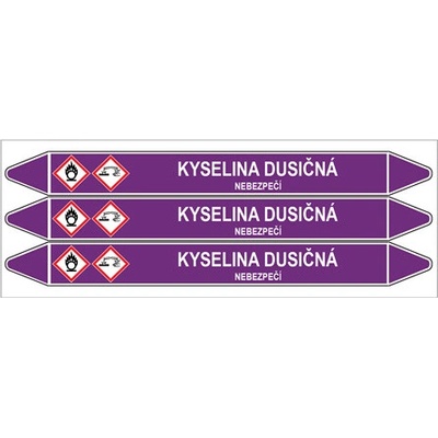 Značení potrubí, kyselina dusičná,3 ks, 355 × 37 mm PZ 007048