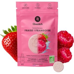 Qwetch Solid Drinks - Organic Strawberry & Raspberry - Vitamin C - 12 ефервесцентни таблетки