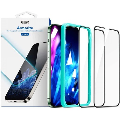 ESR Armorite 3D Full Cover Tempered Glass 2 Pack - 2 броя калени стъклени защитни покрития за дисплея на iPhone 13, iPhone 13 Pro (черен-прозрачен)