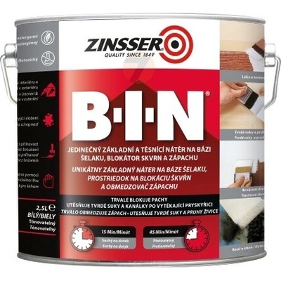 Zinsser B-I-N Základní a těsnicí nátěr na bázi šelaku, blokátor skvrn a zápachu 2,5 L