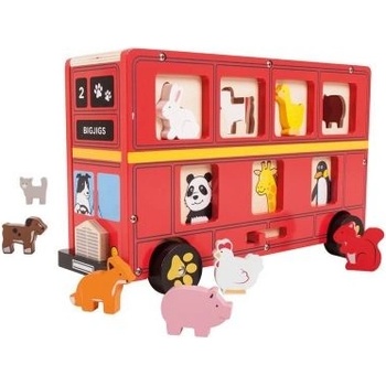Bigjigs Toys - Детски дървен сортер - Червен автобус (BJ692)