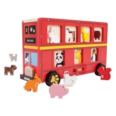Bigjigs Toys Детски дървен сортер - Червен автобус (bj692)