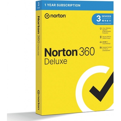 Norton 360 Deluxe 25GB, VPN, 1 lic. 3 zariadenia, 12 mes.