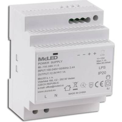 MCLED Napaječ LED 12VDC/7,1A pro LED pásky 90W, na DIN lištu, IP20 ML-732.080.11.0