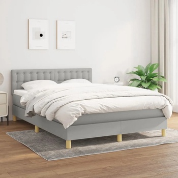 vidaXL Боксспринг легло с матрак, светлосиво, 140x200 см, плат (3140937)