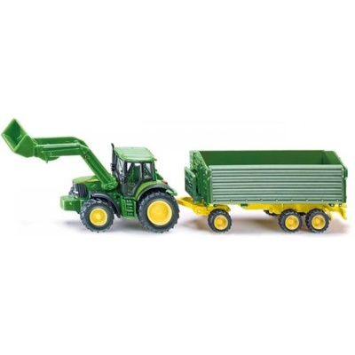 SIKU Farmer - John Deere с челен товарач и ремарке, мащаб 1: 87