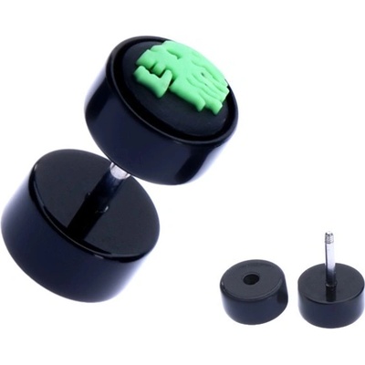 Šperky eshop akrylový fake plug do ucha zelená lebka na kolečku PC35.08