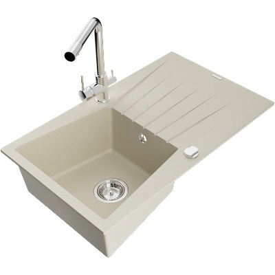 Mexen Cesar гранитна мивка с една камера с отцедник и кухненски смесител Duero, бежов - 6514-69-671600-00 (6514-69-671600-00)