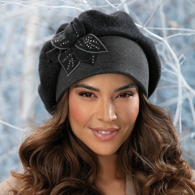 Krumlovanka Elegantní antracitová dámská zimní čepice W-0897/693