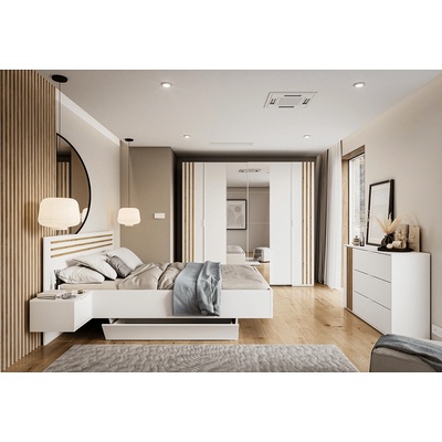 Спален комплект, бяло/дъб артизан, 160x200, FLORENS