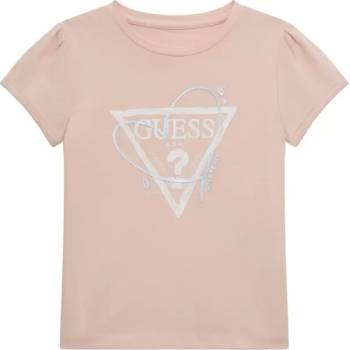 GUESS Тениска в розово за момиче с надпис и контрастно сърце Guess