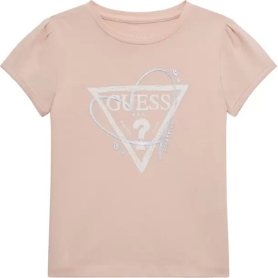 GUESS Тениска в розово за момиче с надпис и контрастно сърце Guess