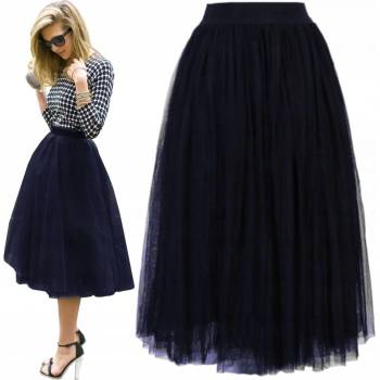 Fashionweek dámská midi tylová sukně MD782 tmave modry