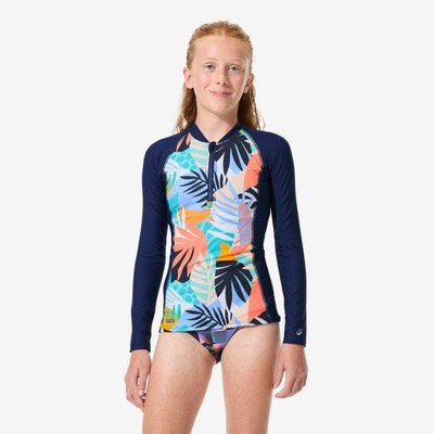 Decathlon Dievčenské tričko na surf s UV ochranou Palmy tmavomodré