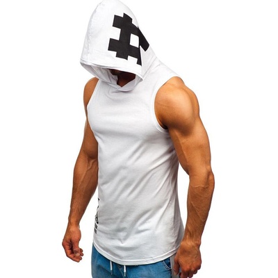 Bolf 1285 pánské tílko s potiskem a kapucí bílé