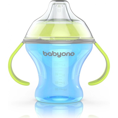 BabyOno Netekoucí hrneček s měkkým pítkem Modrá 180 ml