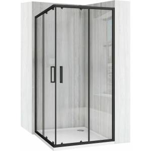 Rea Квадратна душ кабина с черни плъзгащи се врати Rea City 90x90 см и черна вана (5906366000553)
