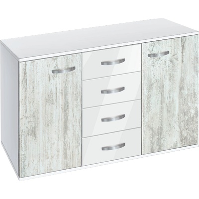 Bogdan Furniture G Скрин с чекмеджета и вратички Мебели Богдан, модел BM-Ava 1200, бял гланц и кристал