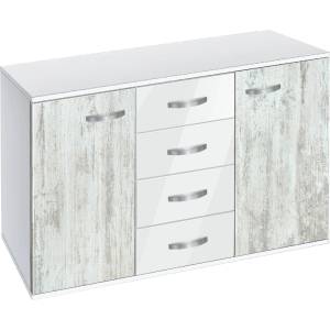 Bogdan Furniture G Скрин с чекмеджета и вратички Мебели Богдан, модел BM-Ava 1200, бял гланц и кристал