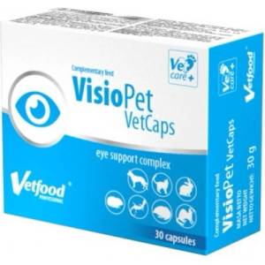 VetFood VisioPet Vet Caps - добавка за подобряване на зрението при животни, за кучета, котки, хамстери, порове, плъхове, екзотични животни, 30 капсули - Полша