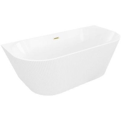 Mexen Oris самостоятелна вана до стената с резба 150 х 75 см, бяла, преливник златна четка - 52871507500-55 (52871507500-55)