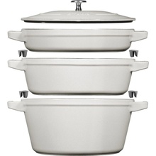 Sada STAUB litinový hrnec,kastrol a pánev s poklicí 24cm SET/4ks bílý lanýž