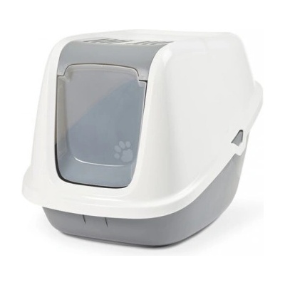 SAVIC Nestor Giant - Закрита котешка тоалетна с филтър против миризми, подходяща за Мейн Куун, бяло сиво 75.5х56х55.5 см
