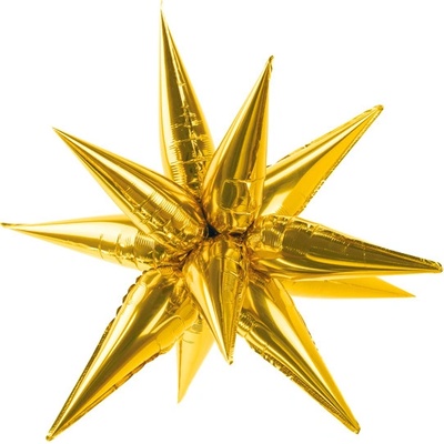 PartyDeco Fóliový balónek 3D zlatá hvězda 90cm