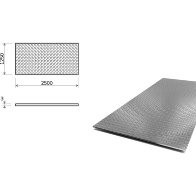 Nerezový plech slzičkový 1,25x2,5 m, tloušťka 3 mm