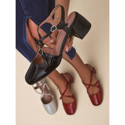 Resti Royal Fashion Women's Lolita Low-Heeled Pumps with Decorative Straps čierna šedá tmavočervená