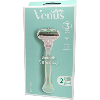 Gillette VENUS дамска самобръсначка, Smooth Sensitive, Дръжка 1 брой, 2 броя резервни ножчета