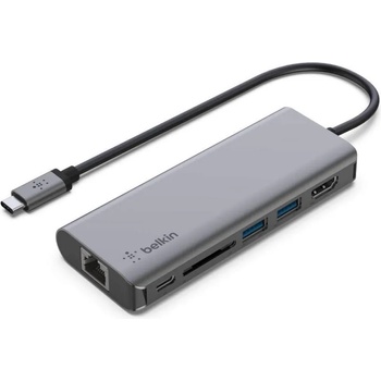 Belkin Connect 6-in-1 USB-C Multiport Hub PD - мултифункционален хъб за свързване на допълнителна периферия за устройства с USB-C (тъмносив)