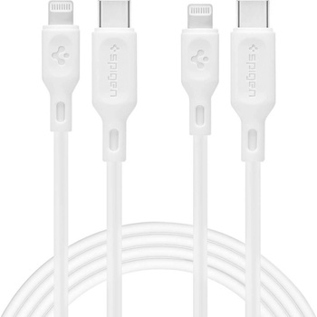Spigen Essential Fast Charging USB-C to Lightning Cable PD Pack - комплект 2 броя USB-C към Lightning (MFI) кабели за Apple устройства с Lightning порт (100 см) (бял)